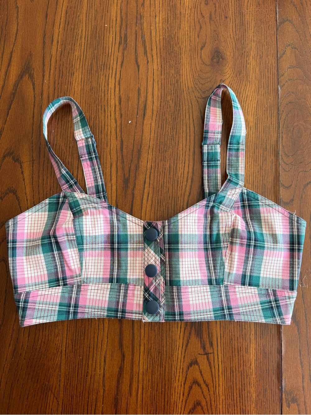 Urban Outfitters Pink & Green Plaid Cropped Button Tank